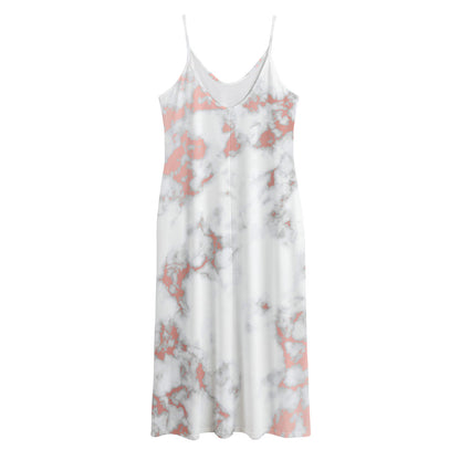 White Rose Gold Marble Print Jersey Midi Cami Dress