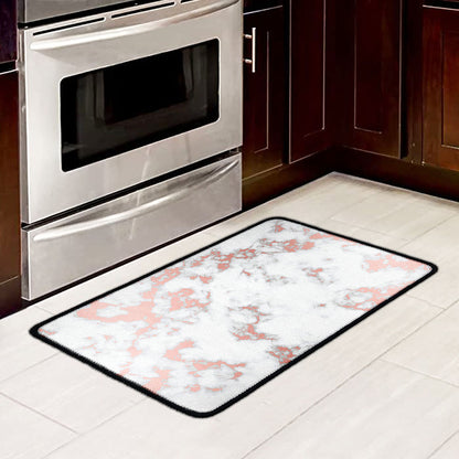 White Rose Gold Marble Print Kitchen Mat