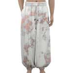 White Rose Gold Marble Print Lantern Pants