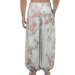 White Rose Gold Marble Print Lantern Pants