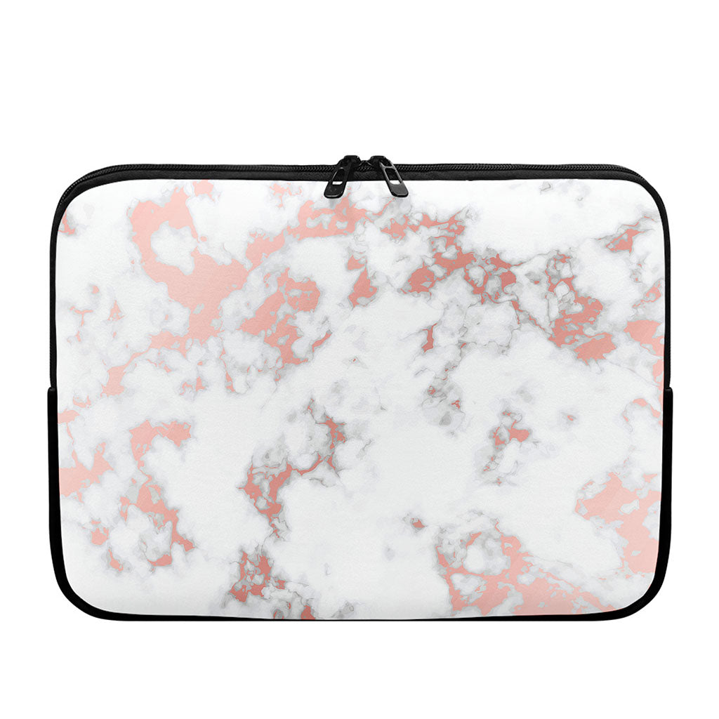 White Rose Gold Marble Print Laptop Sleeve
