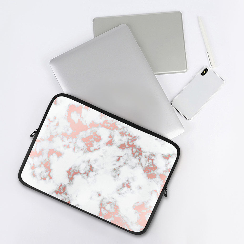 White Rose Gold Marble Print Laptop Sleeve