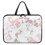 White Rose Gold Marble Print Laptop Sleeve With Handle