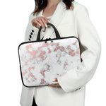 White Rose Gold Marble Print Laptop Sleeve With Handle