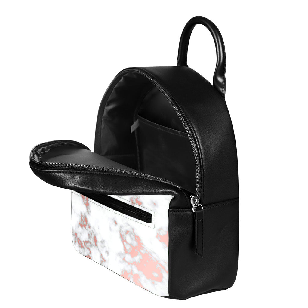 White Rose Gold Marble Print Leather Backpack