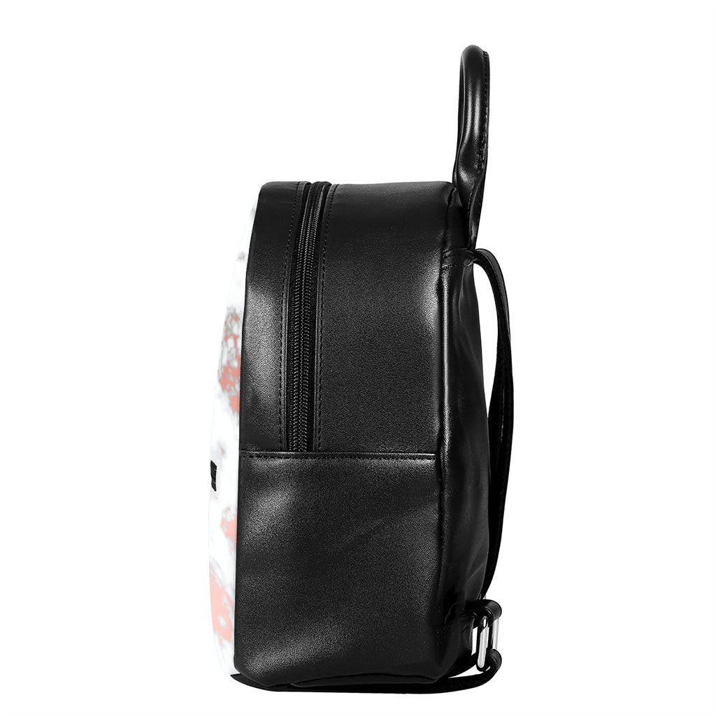 White Rose Gold Marble Print Leather Backpack