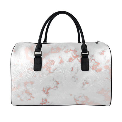 White Rose Gold Marble Print Leather Duffle Bag