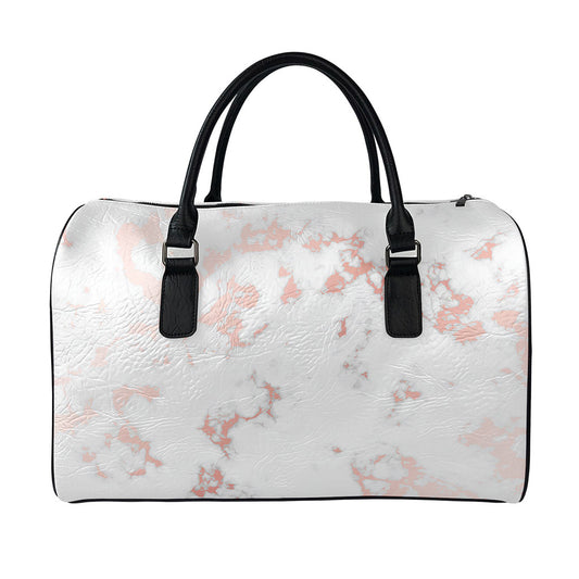 White Rose Gold Marble Print Leather Duffle Bag