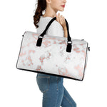 White Rose Gold Marble Print Leather Duffle Bag