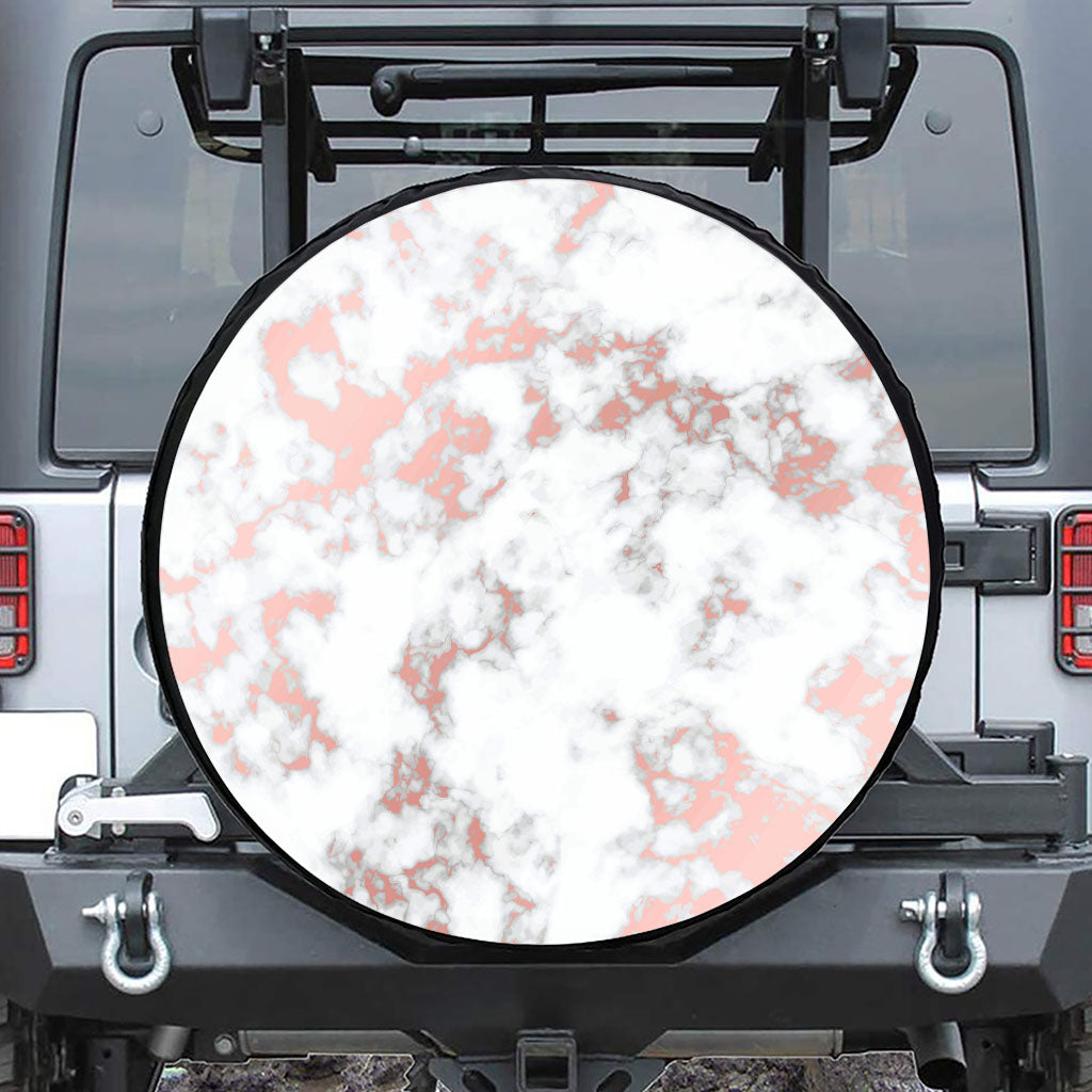 White Rose Gold Marble Print Leather Spare Tire Cover
