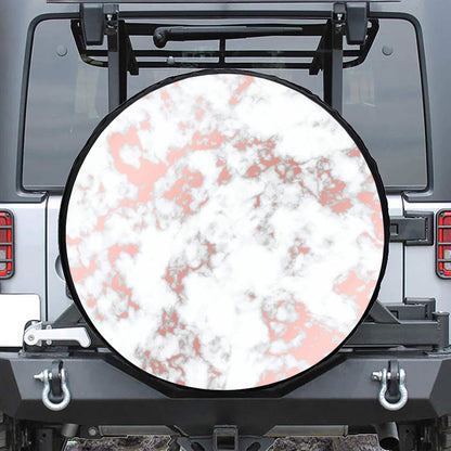 White Rose Gold Marble Print Leather Spare Tire Cover