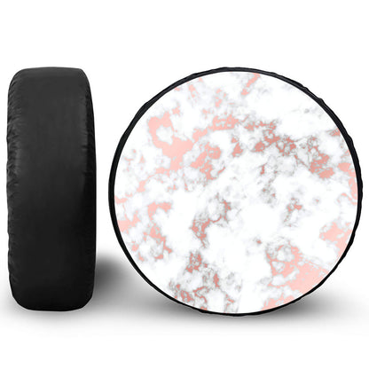White Rose Gold Marble Print Leather Spare Tire Cover