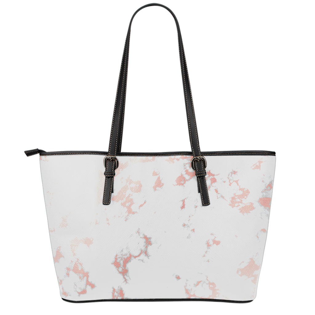 White Rose Gold Marble Print Leather Tote Bag