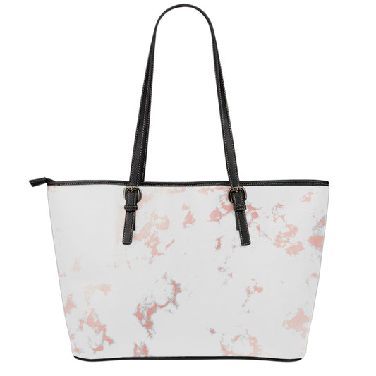 White Rose Gold Marble Print Leather Tote Bag