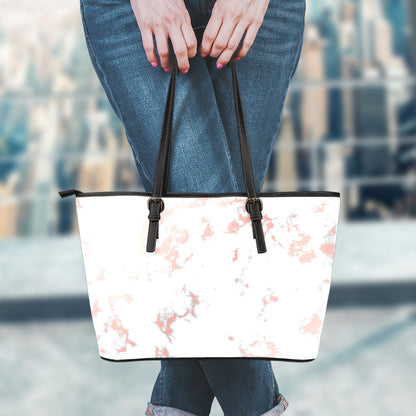 White Rose Gold Marble Print Leather Tote Bag