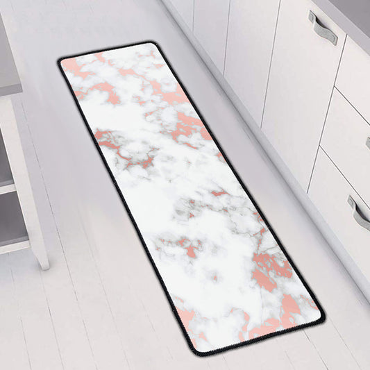 White Rose Gold Marble Print Long Kitchen Mat