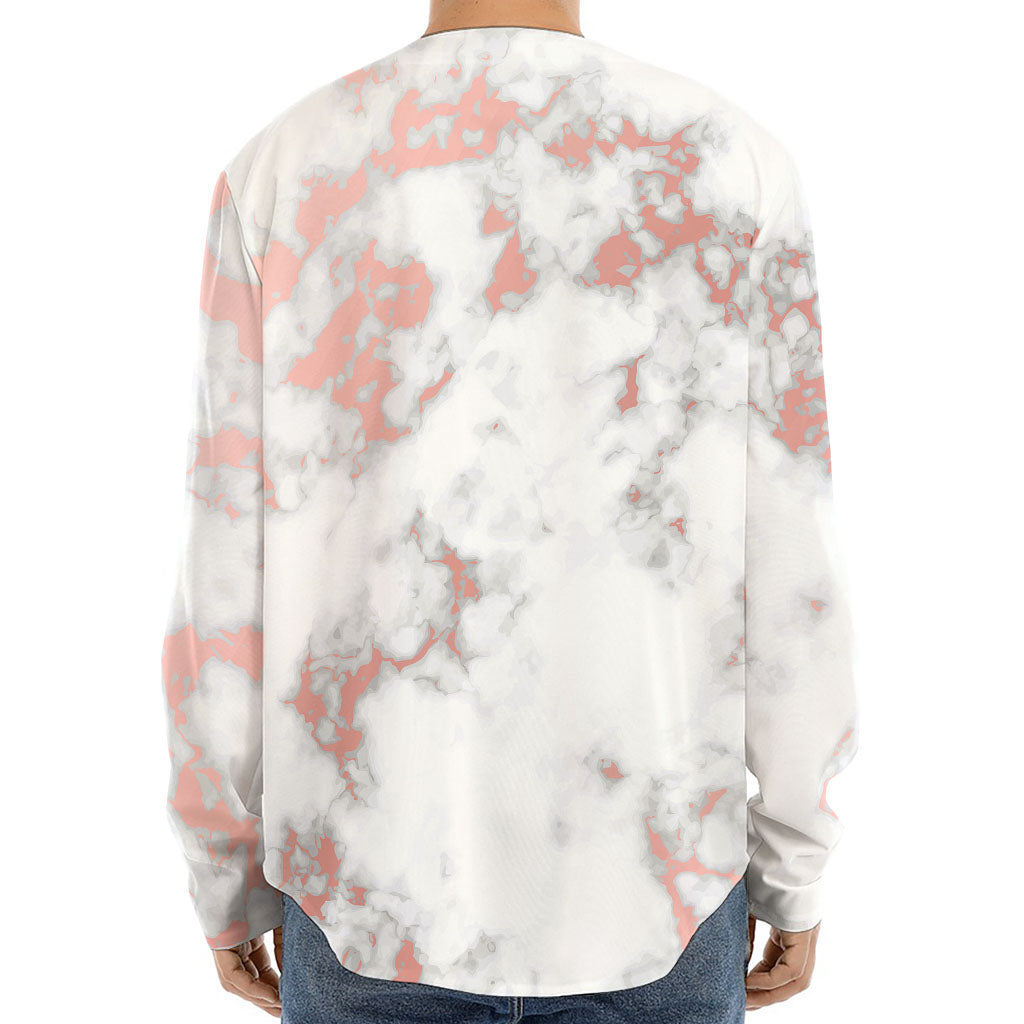 White Rose Gold Marble Print Long Sleeve Baseball Jersey