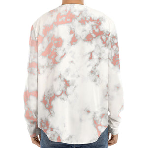 White Rose Gold Marble Print Long Sleeve Baseball Jersey