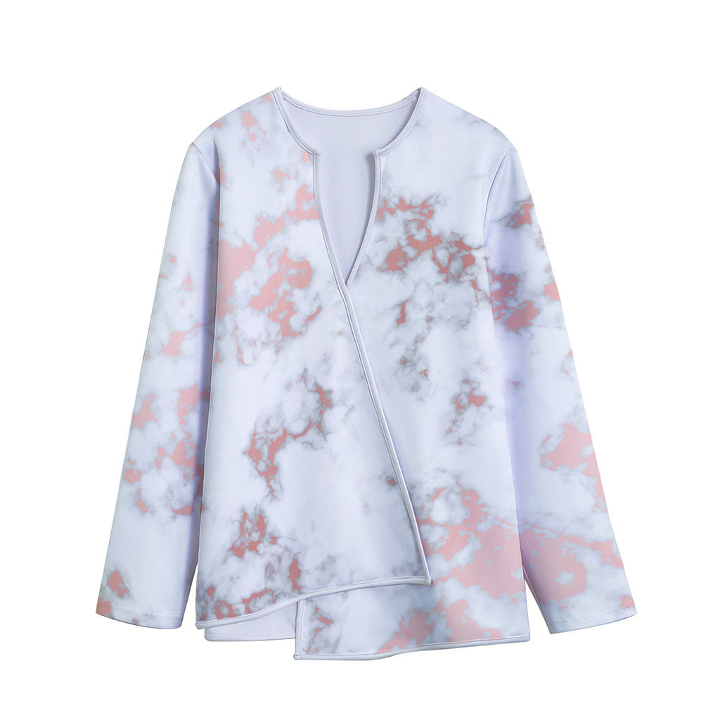 White Rose Gold Marble Print Long Sleeve Short Coat