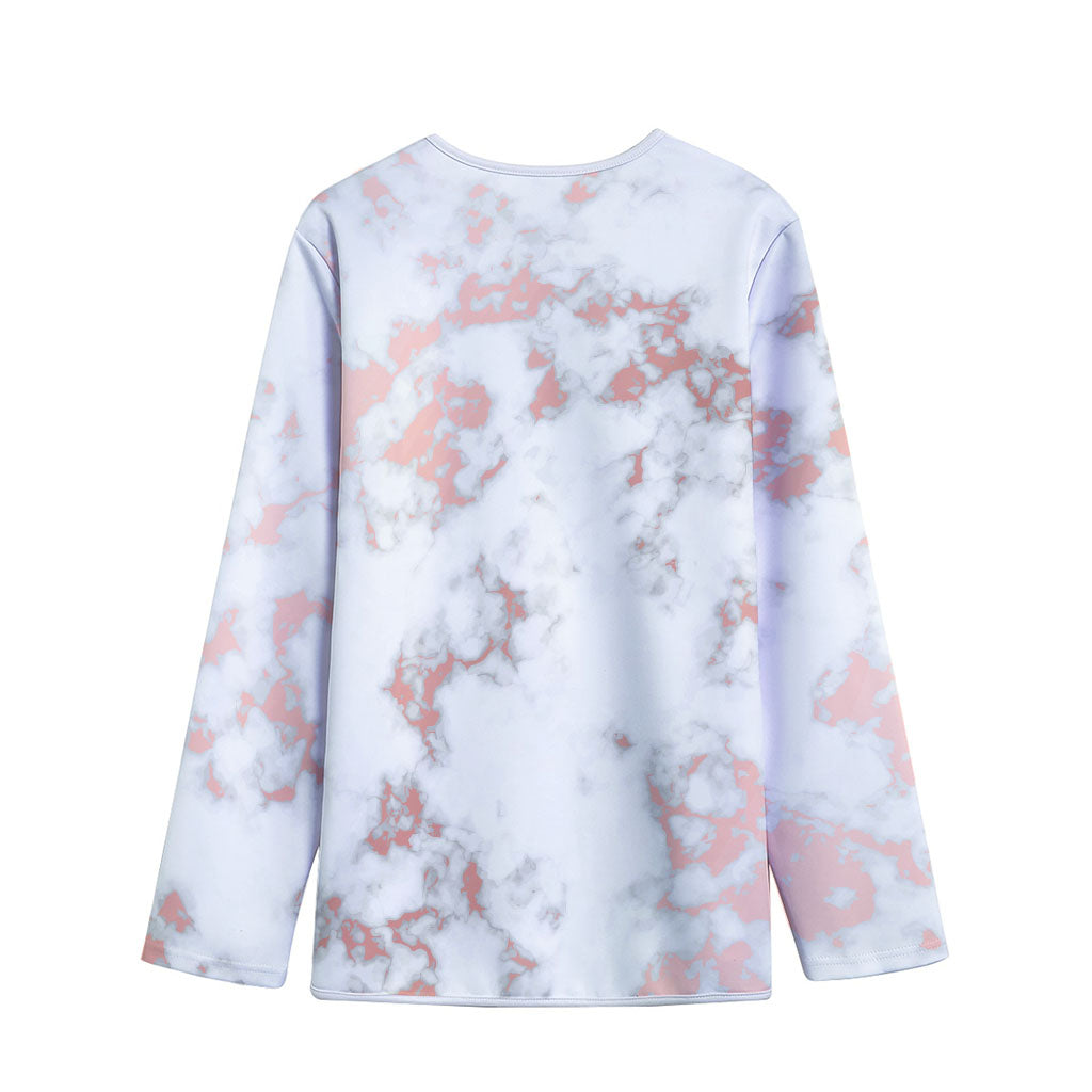 White Rose Gold Marble Print Long Sleeve Short Coat
