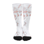 White Rose Gold Marble Print Long Socks