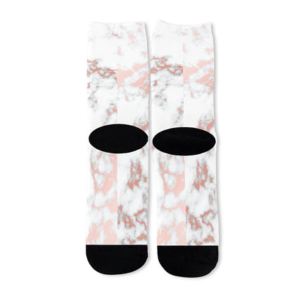 White Rose Gold Marble Print Long Socks
