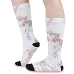 White Rose Gold Marble Print Long Socks