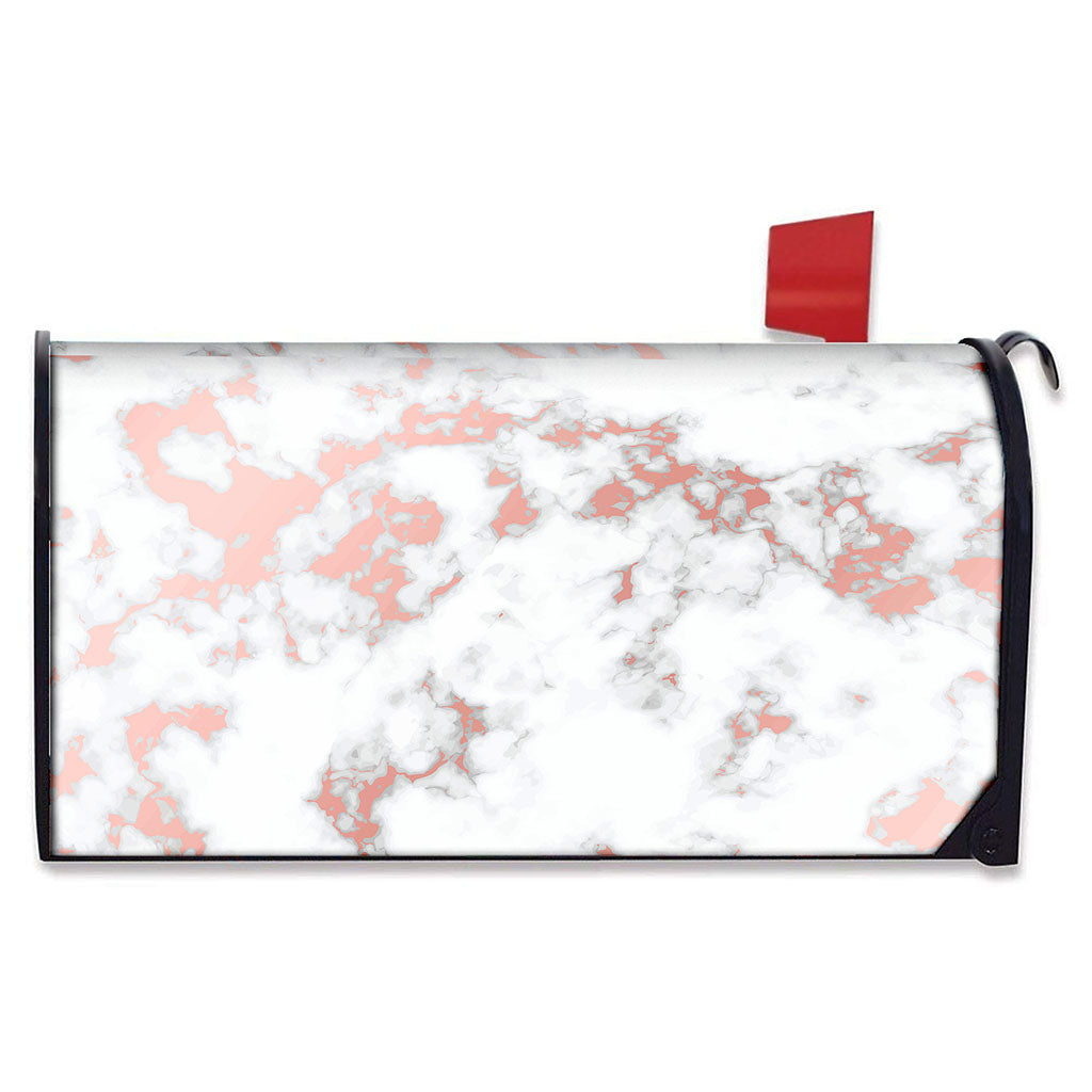 White Rose Gold Marble Print Mailbox Cover