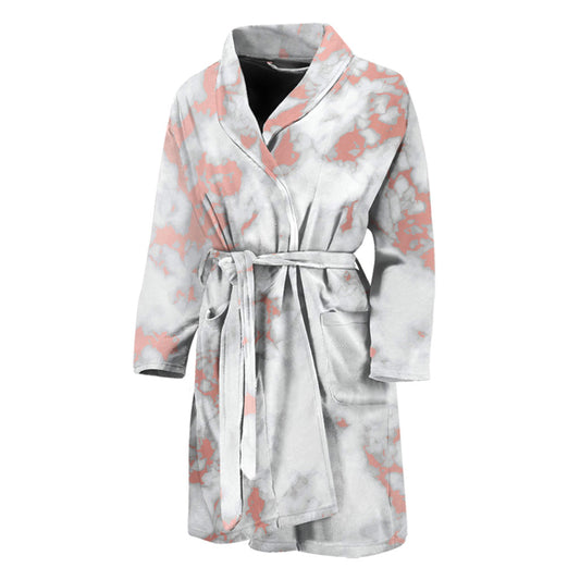 White Rose Gold Marble Print Men's Bathrobe