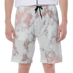 White Rose Gold Marble Print Men's Beach Shorts