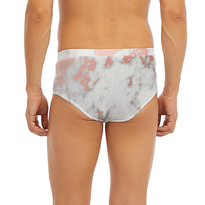 White Rose Gold Marble Print Men's Briefs