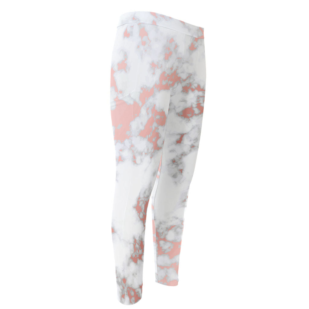 White Rose Gold Marble Print Men's Compression Pants