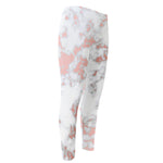 White Rose Gold Marble Print Men's Compression Pants
