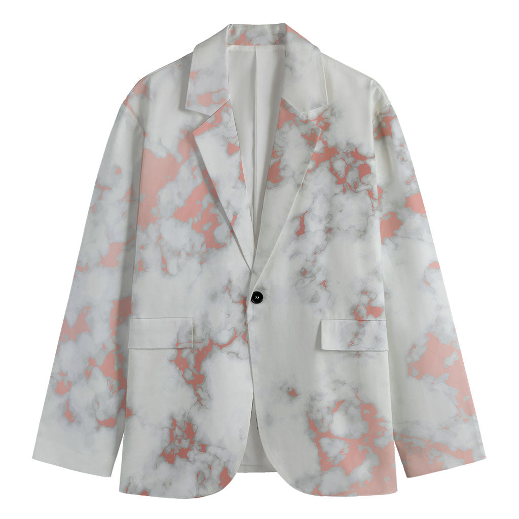 White Rose Gold Marble Print Men's Cotton Blazer