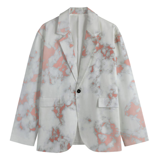 White Rose Gold Marble Print Men's Cotton Blazer