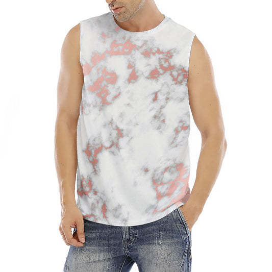 White Rose Gold Marble Print Men's Fitness Tank Top
