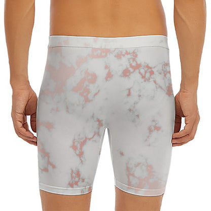 White Rose Gold Marble Print Men's Long Boxer Briefs