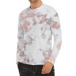 White Rose Gold Marble Print Men's Long Sleeve Rash Guard