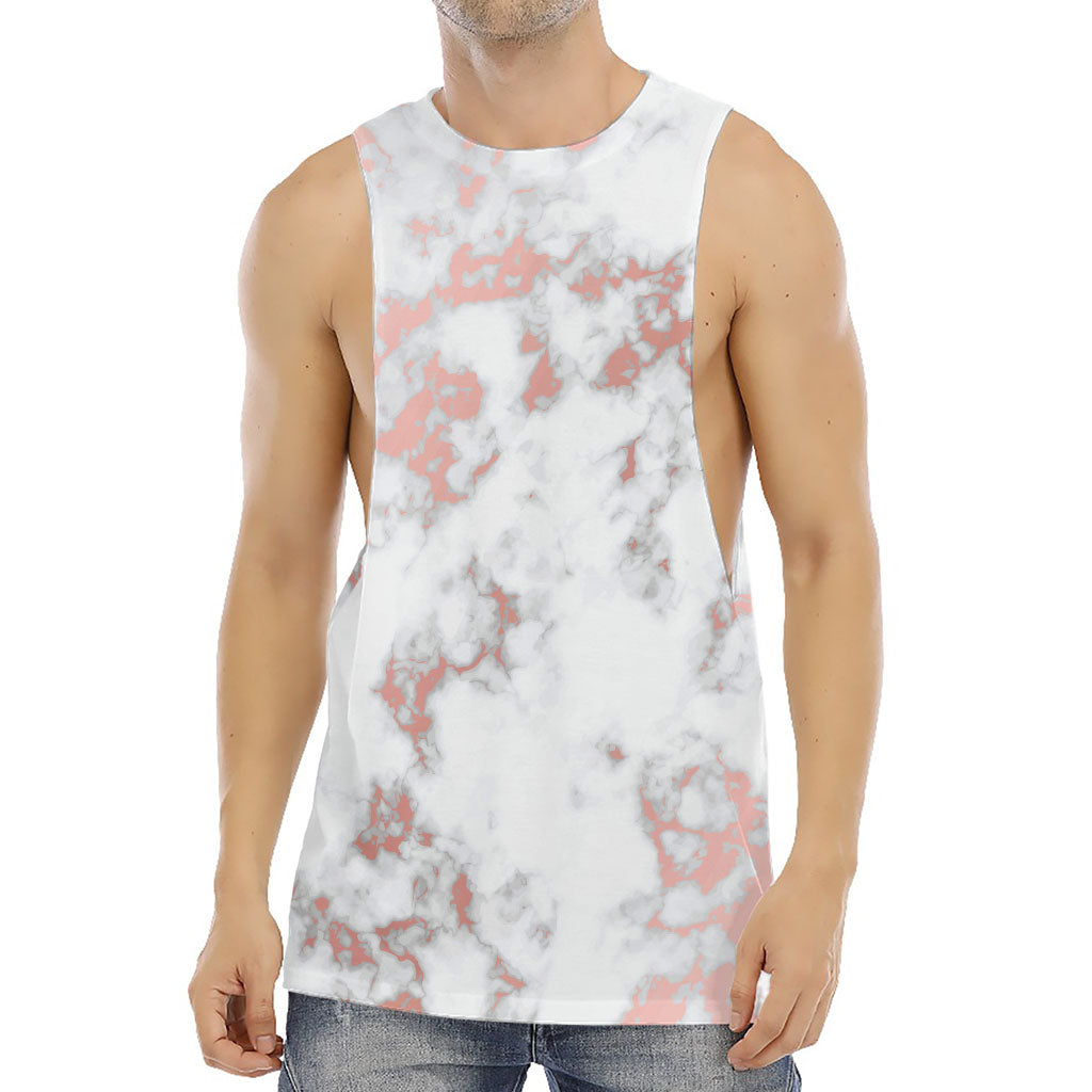 White Rose Gold Marble Print Men's Muscle Tank Top