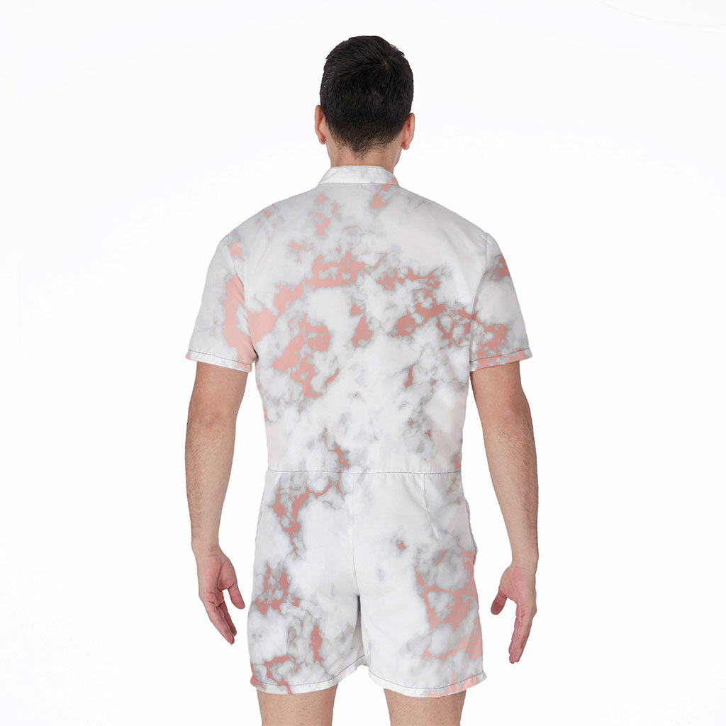 White Rose Gold Marble Print Men's Rompers
