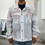 White Rose Gold Marble Print Men's Shirt Jacket