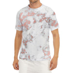 White Rose Gold Marble Print Men's Short Sleeve Rash Guard