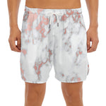 White Rose Gold Marble Print Men's Split Running Shorts