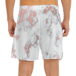White Rose Gold Marble Print Men's Split Running Shorts