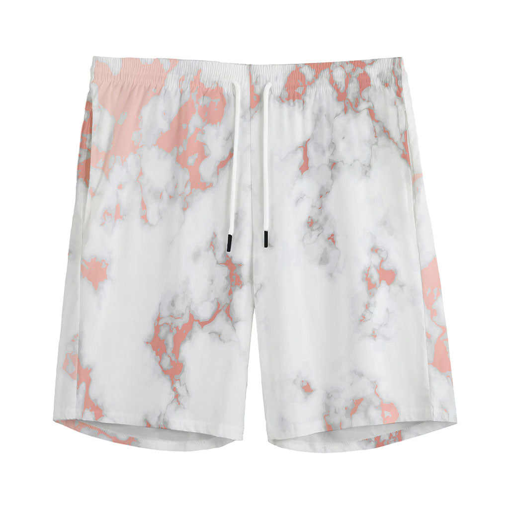 White Rose Gold Marble Print Men's Sports Shorts