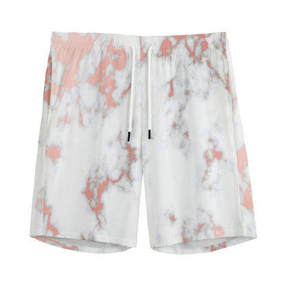 White Rose Gold Marble Print Men's Sports Shorts