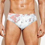 White Rose Gold Marble Print Men's Swim Briefs