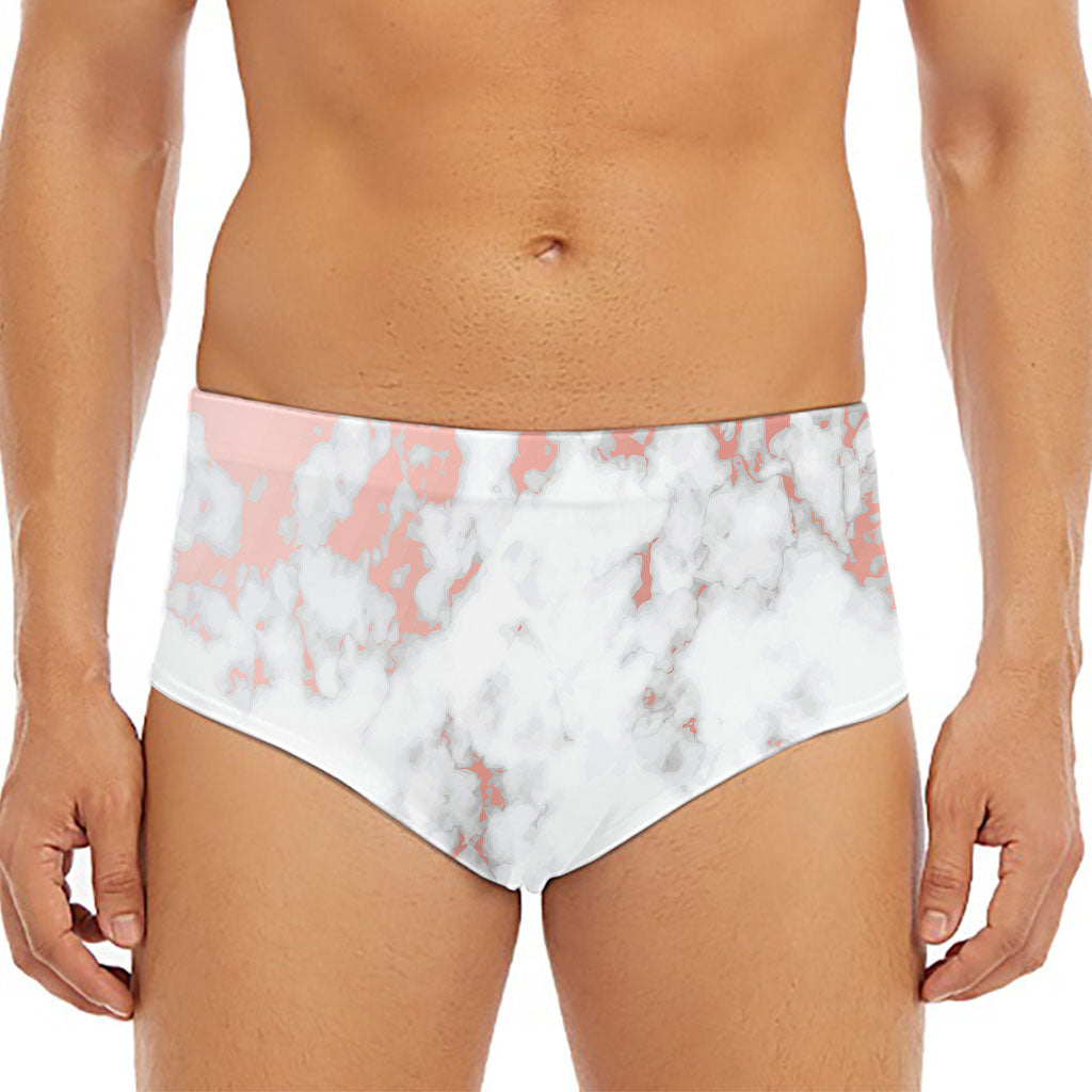White Rose Gold Marble Print Men's Triangle Swim Briefs