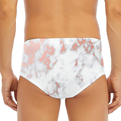 White Rose Gold Marble Print Men's Triangle Swim Briefs
