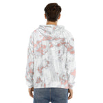 White Rose Gold Marble Print Men's Velvet Pullover Hoodie